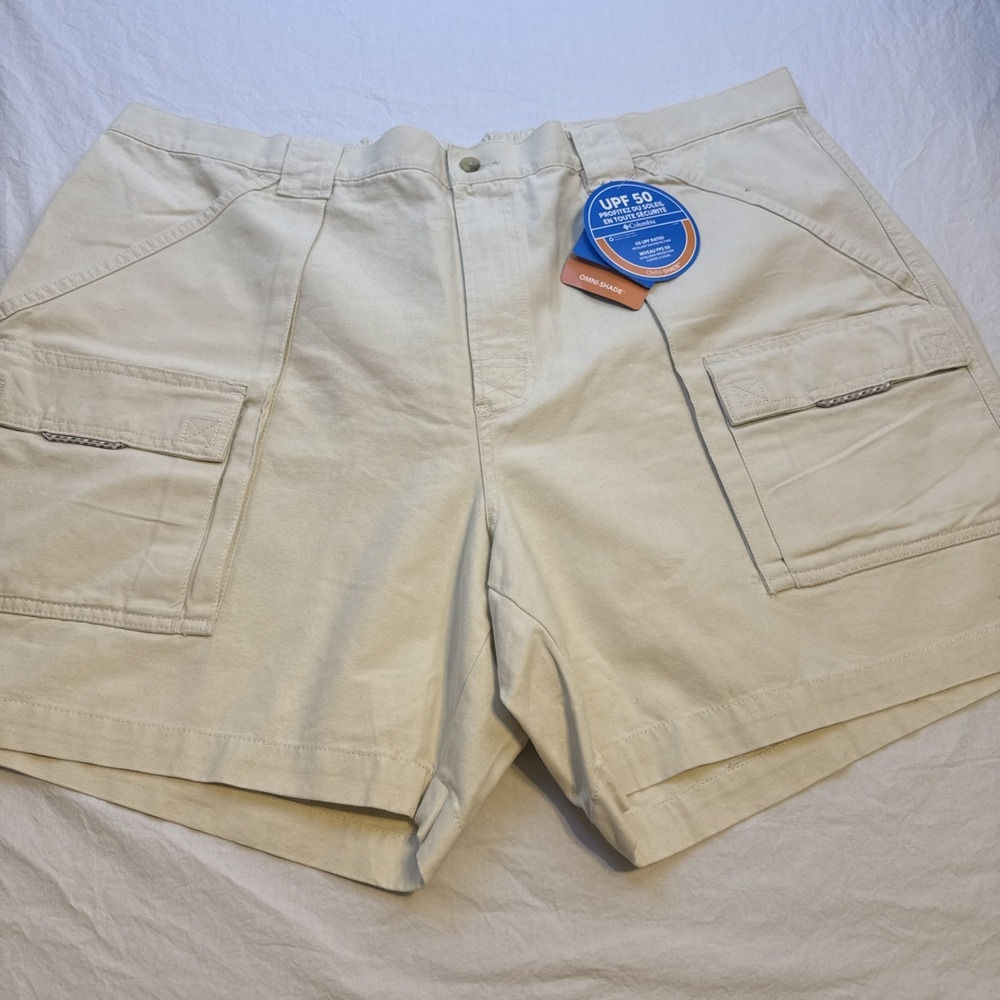 Columbia Cargo Men's Beige Shorts, Canvas Cotton, 3XL, Pockets PFG